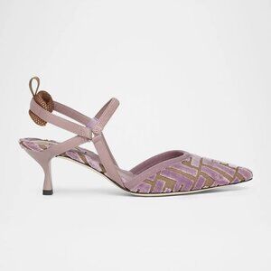 FENDI Colibri 55 FF Tapestry Logo Slingback Kitten Heel Pump Sandals Shoes